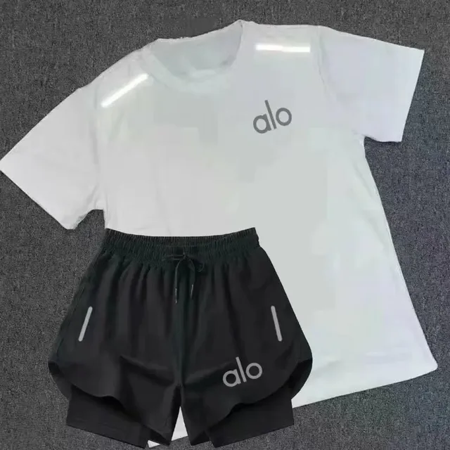 Alo Yoga T-Shirt & Shorts Set Reflective Logo