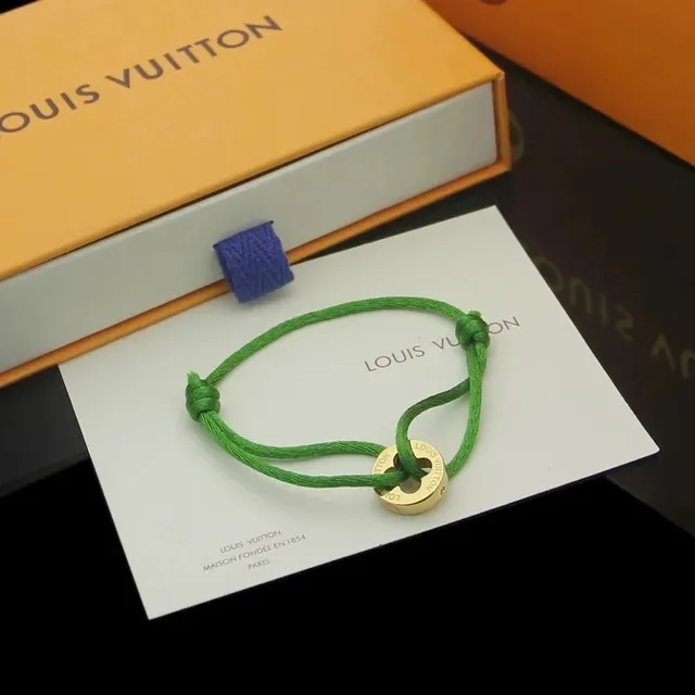 Louis Vuitton Signature Bracelet Green Cord with Gold Disk