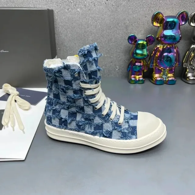 Rick Owens High-Top Sneaker Denim Checkered
