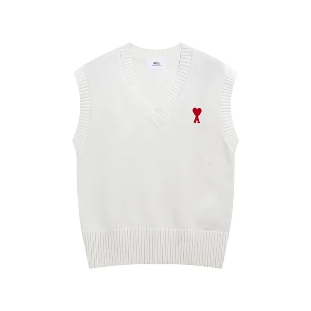 AMI Paris V-Neck Vest Red Heart Logo