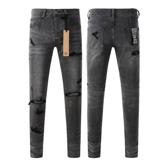 Amiri Distressed Skinny Jeans Black Wash with Patch Details