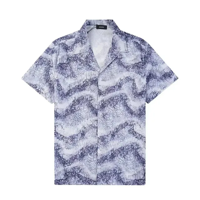 Amiri Printed Camp Collar Shirt Abstract Wave Print