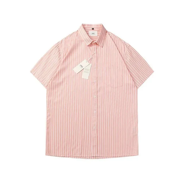 Amiri Striped Button-Up Shirt Pink and White Stripe