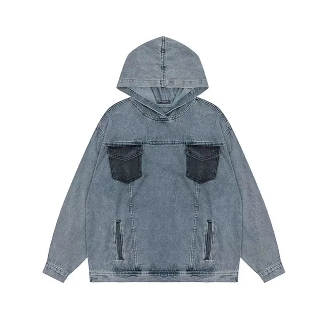 Balenciaga Denim Hooded Jacket Washed Blue