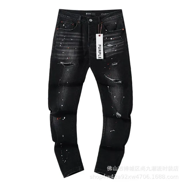 Distressed Paint-Splatter Jeans Black with White and Red Splatter