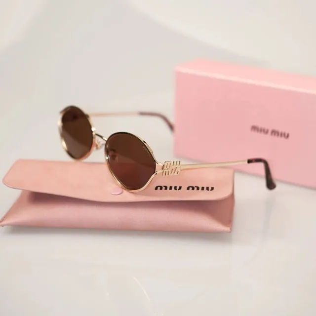 Miu Miu Round Sunglasses Gold Frame with Pink Accents