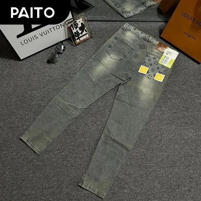 Louis Vuitton Monogram Denim Jeans Distressed Grey