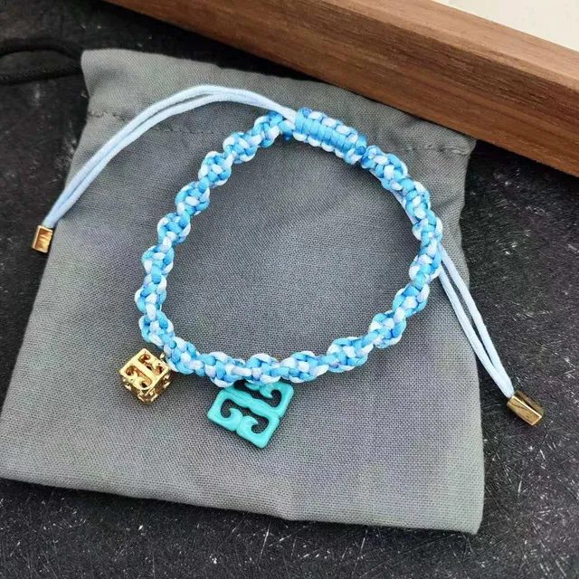 Tiffany & Co. HardWear Bracelet Blue and White Braided Cord with Turquoise and Gold Charms