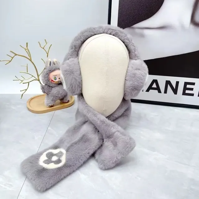 Louis Vuitton Faux Fur Ear Muff Scarf Flower Logo