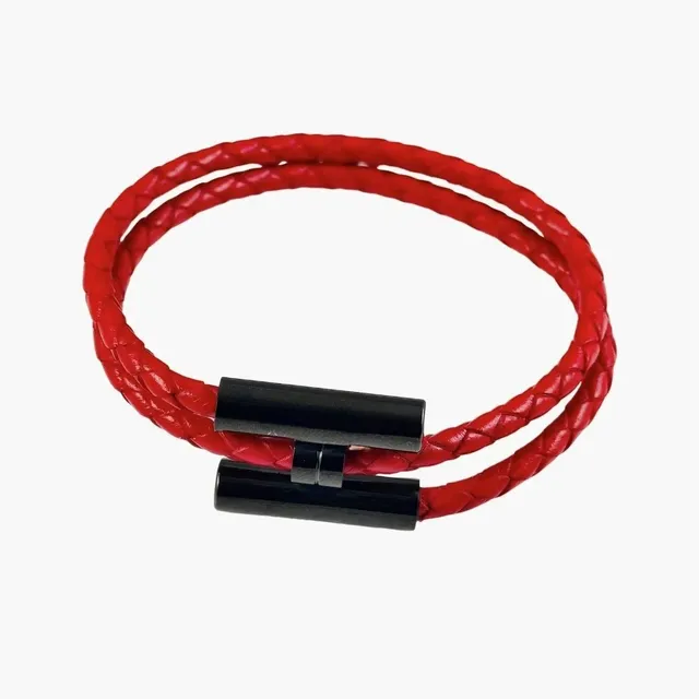 Chrome Hearts Double Wrap Bracelet Braided Leather with Black Bar Clasp