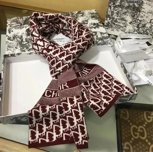 Dior Oblique Scarf Burgundy and White Logo Pattern