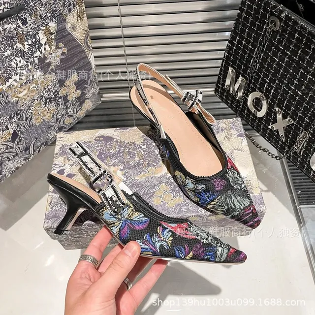 Dior Slingback Heel Floral Embroidered
