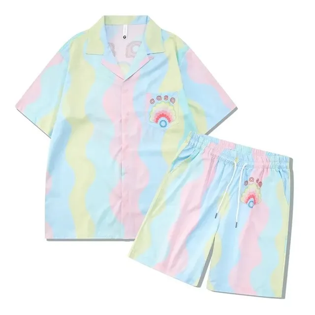 Casablanca Short-Sleeve Shirt and Shorts Set Pastel Wave Print