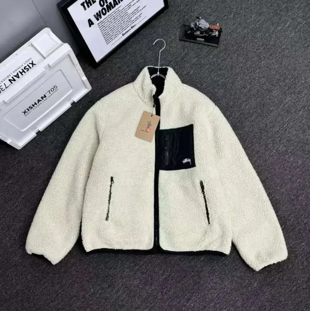 Stüssy Fleece Jacket Cream with Black Panel