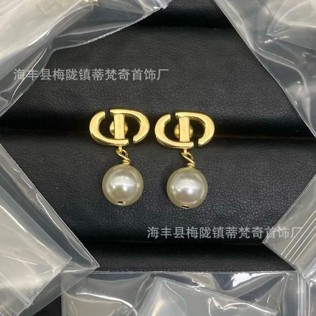 Dior CD Pearl Earrings Gold-tone with Cultured Pearl