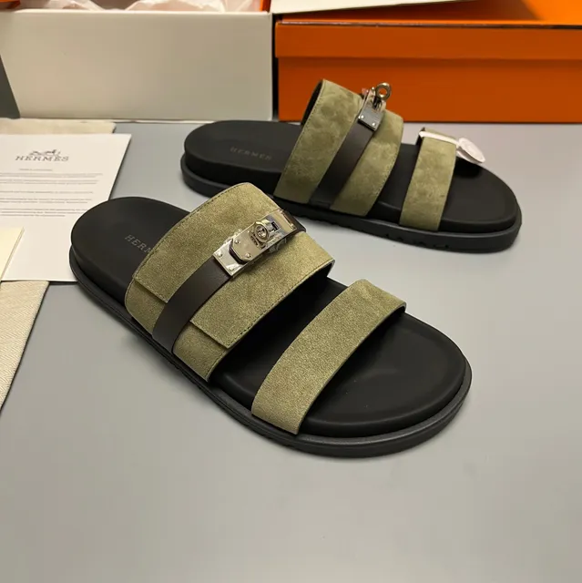 Hermès Oran Slide Suede with Palladium Hardware