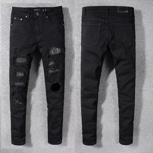Evisu Distressed Slim Fit Jeans Ripped Black