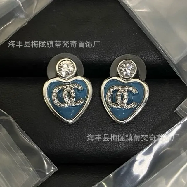 Chanel Heart Earrings Enamel CC Logo