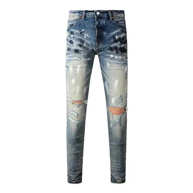 Distressed Slim Fit Jeans Paint-Splatter Wash