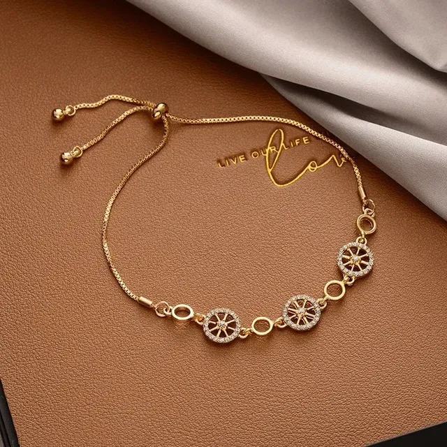 Adjustable Chain Bracelet Wheel Motif with Crystals