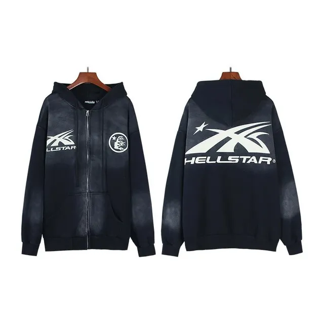 Hellstar Zip-Up Hoodie Distressed Logo Print