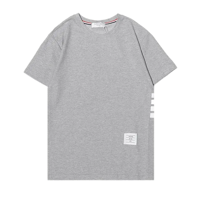 Thom Browne Classic T-Shirt Heather Grey with Signature Stripe