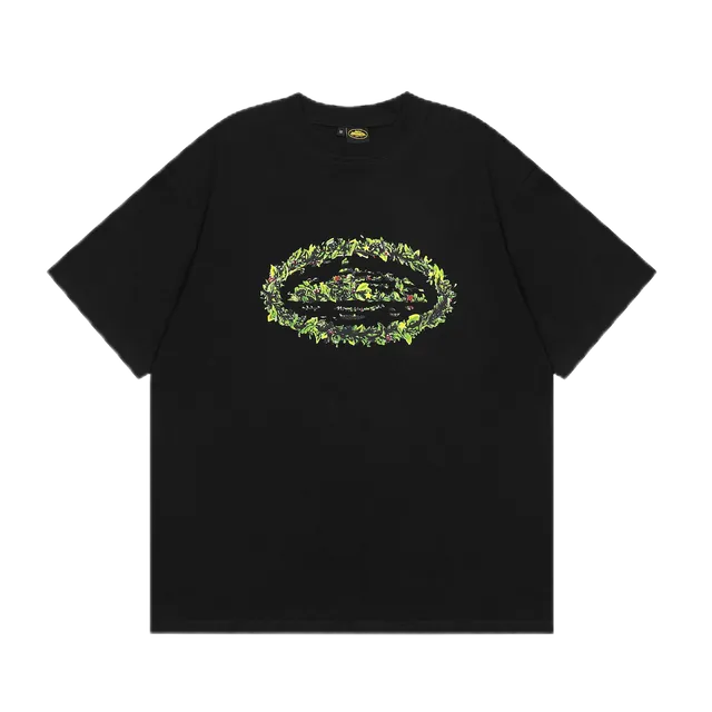 Corteiz Oval Logo Tee Leaf Wreath Print