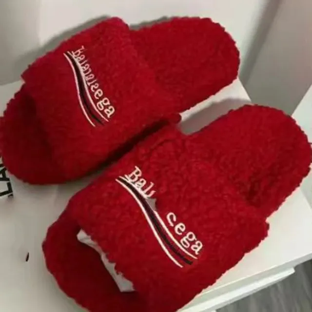 Balenciaga Shearling Slide Logo Embroidered