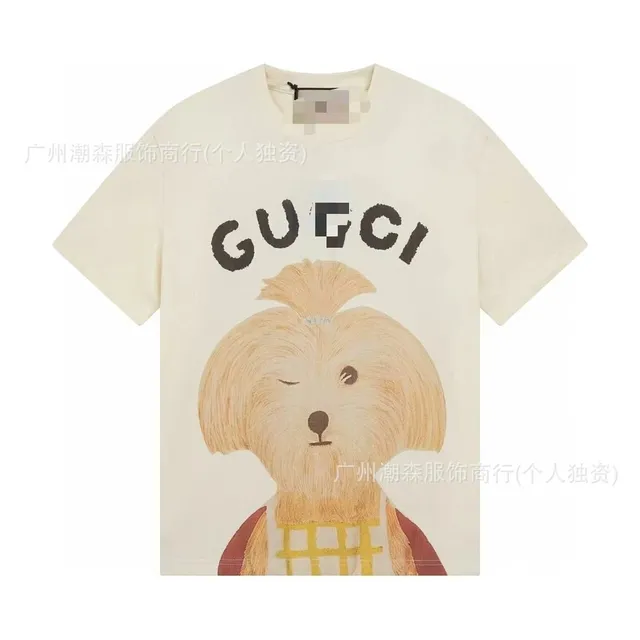 Gucci Dog Print T-Shirt Embroidered Dog Graphic