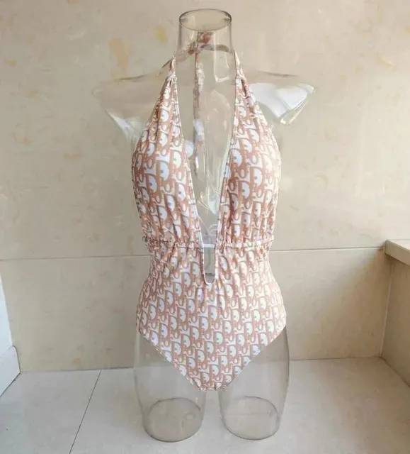 Dior Halter Swimsuit Oblique Logo Print