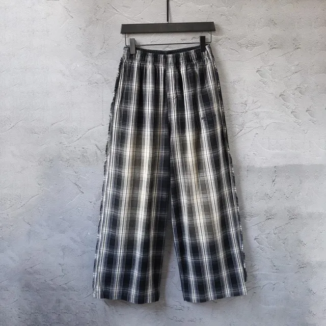 Balenciaga Plaid Wide-Leg Trousers Black and White Check