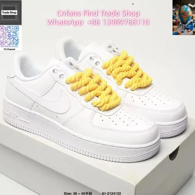 Nike Air Force 1 Low Triple White with Yellow Rope Laces