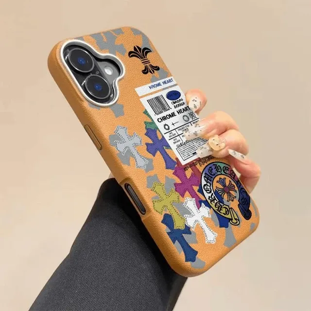 Chrome Hearts Phone Case Cross Print with Barcode Label