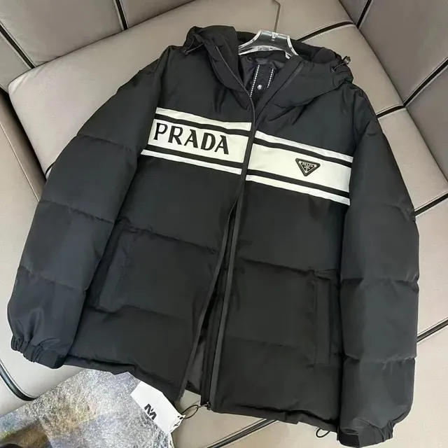 Prada Puffer Jacket Logo Stripe