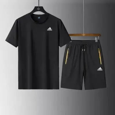 Adidas T-Shirt and Shorts Set Black with Gold Accents