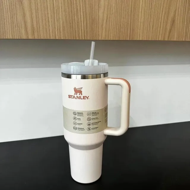 Stanley Quencher H2.0 FlowState Tumbler Classic White with Rose Gold Handle