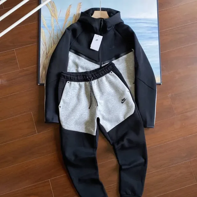 Nike Tech Fleece Hoodie and Joggers Black/Heather Grey