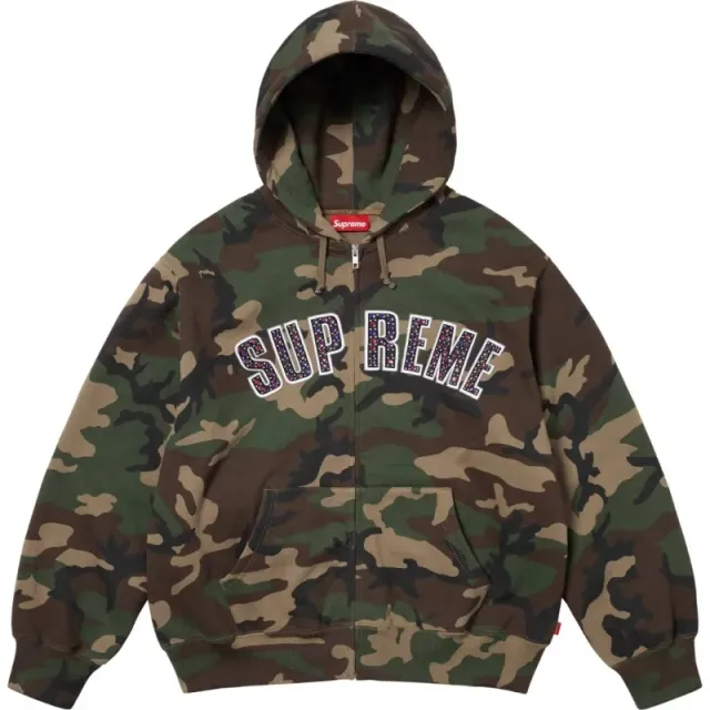 Supreme Zip-Up Hooded Sweatshirt Camo with Embellished Logo