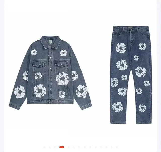 Balenciaga Denim Jacket and Jeans Set Floral Print