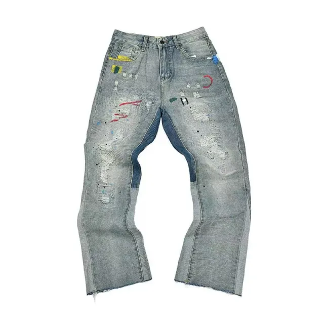 Gallery Dept. Distressed Denim Trousers Paint-Splatter Patchwork