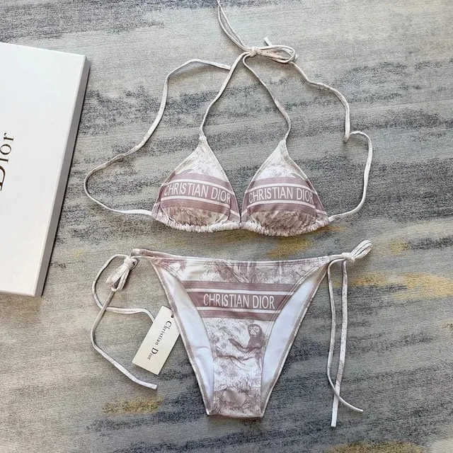Dior Triangle Bikini Set Toile de Jouy Print