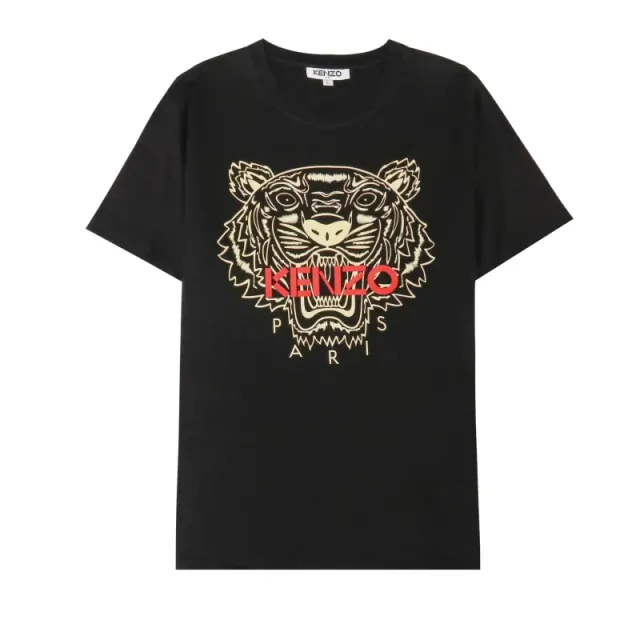 Kenzo Tiger Logo Tee Black with Beige and Red Print