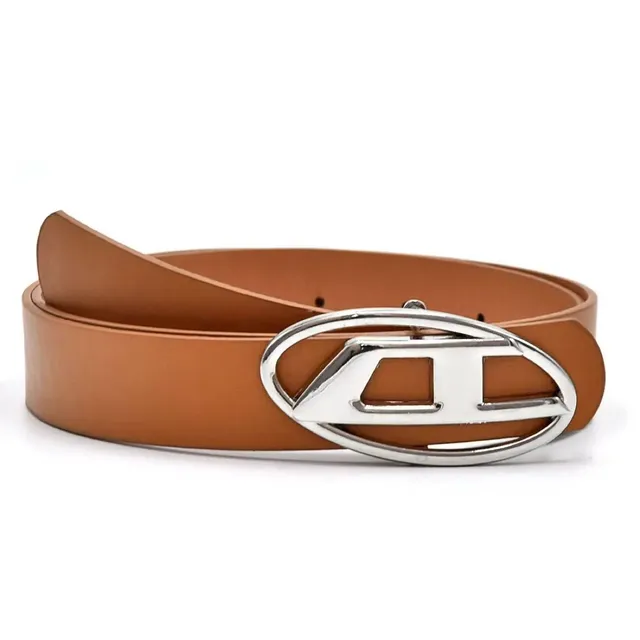 Diesel Logo Buckle Belt Metallic Logo