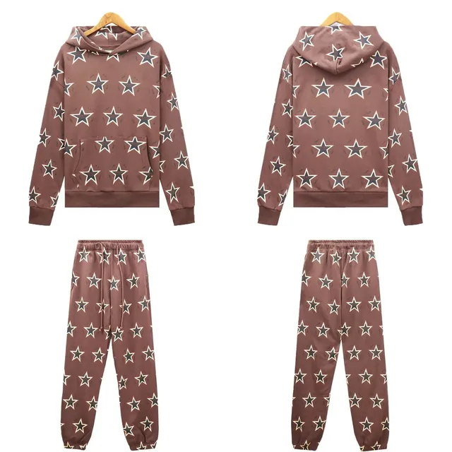 Star Print Hoodie and Jogger Set All-Over Star Pattern