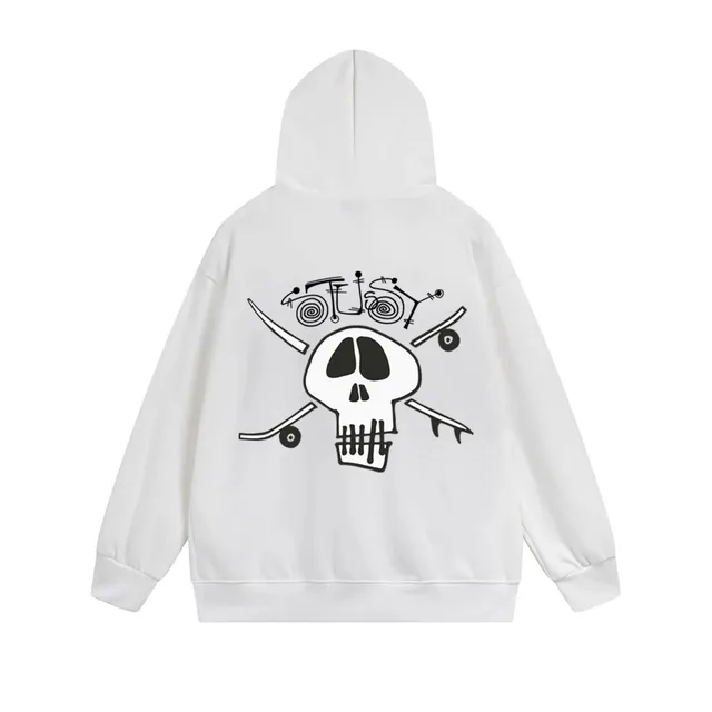Stüssy Skull Hoodie Skull and Skateboard Print