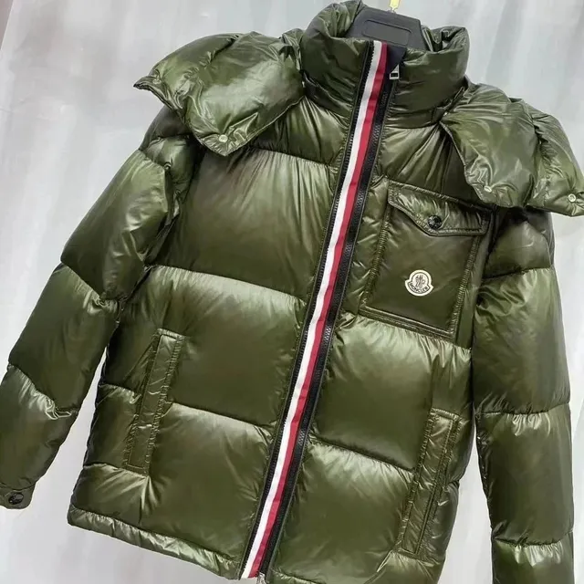 Moncler Puffer Jacket Olive Green with Logo Patch