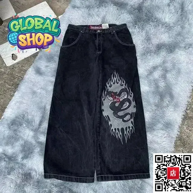 BAPE Wide-leg Jeans Snake Flame Print