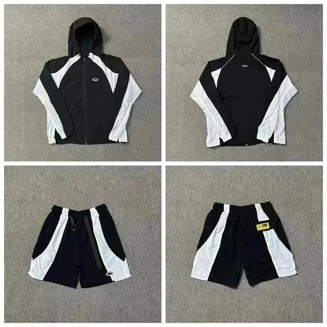 Corteiz Goggle Jacket and Shorts Set Black/White Panel