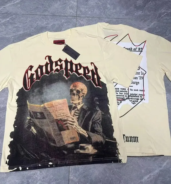 Godspeed Graphic Tee Skeleton Newspaper Print