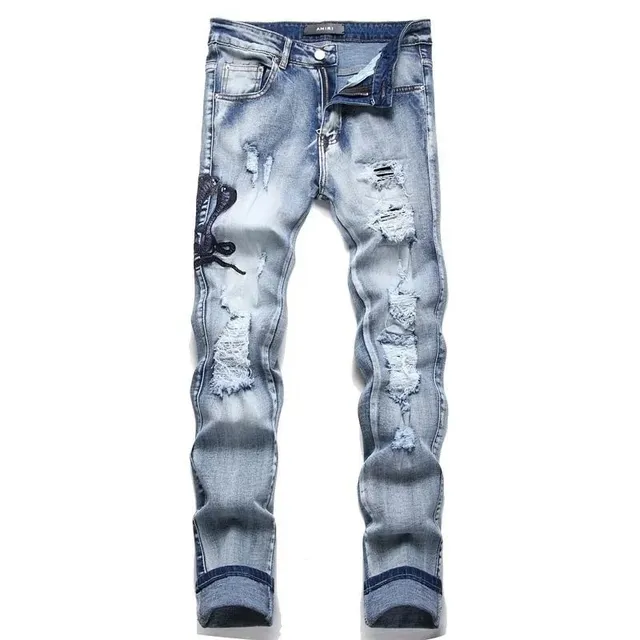 Amiri Distressed Jeans Ripped with Snake Patch
